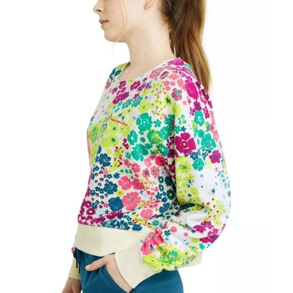 Champion Campus Floral Print French Terry Sweatshirt Size Medium - Picture 2 of 6